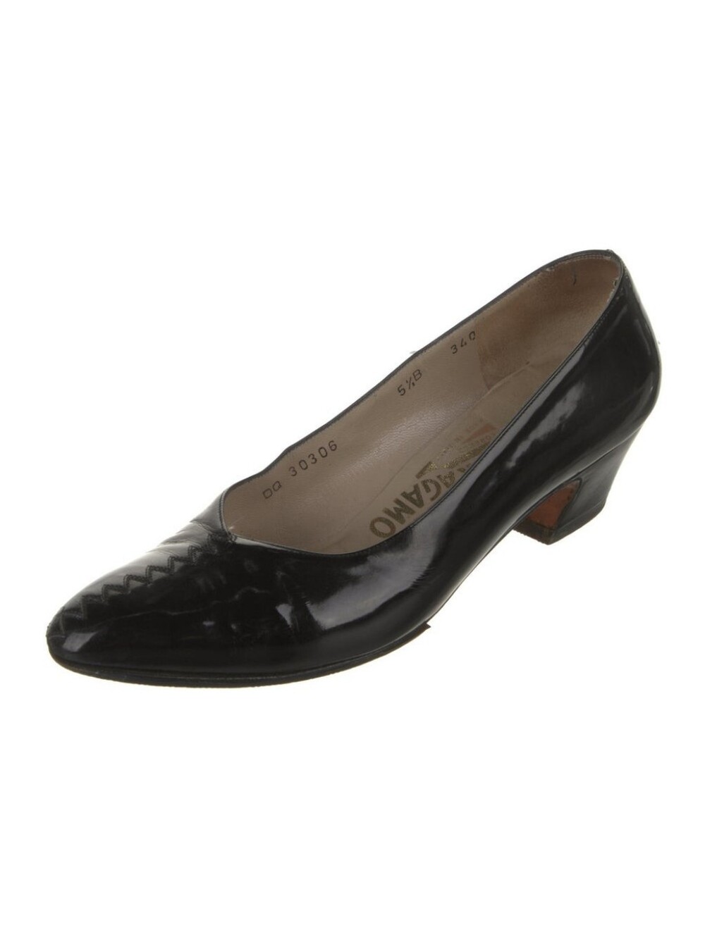 Vintage Salvatore Ferragamo Vlack Patent Leather Block Heel Pumps Size 5 1/5 B